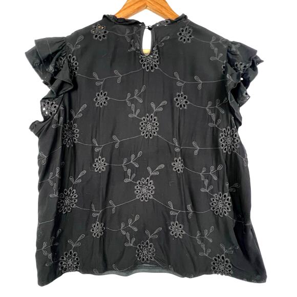 Luna Rae Black EMBROIDERED Floral FLUTTER SLEEVE Women's Blouse XL - Picture 2 of 11